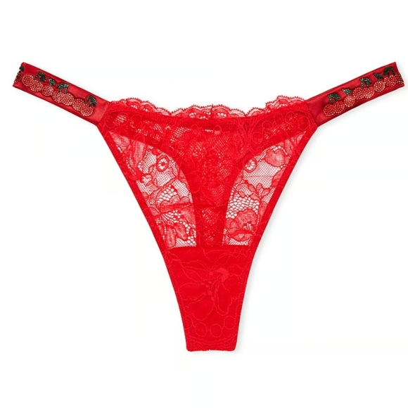 Victoria's Secret Very Sexy Cherry Bomb Shine Strap Thong & Garter Belt Set NWT - Picture 3 of 13